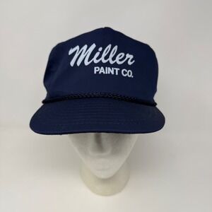 Vintage Nissin Cap Miller‎ Paint Co Navy Blue Rope Hat Baseball Cap Adjustable